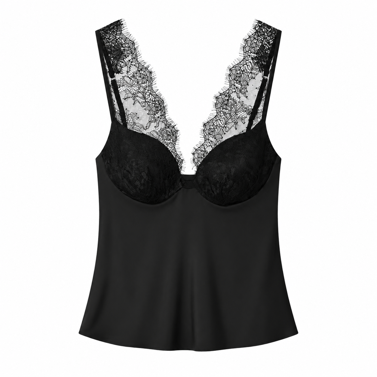 Noir Élise Top – Elegantes Schwarzes Spitzen Top aus Satin für Damen