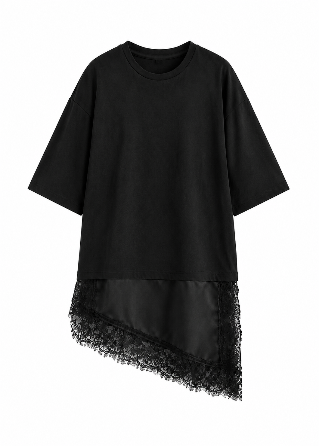 Éloise Lace Tee – Elegantes Oversize Damen T-Shirt mit Satin & Spitze