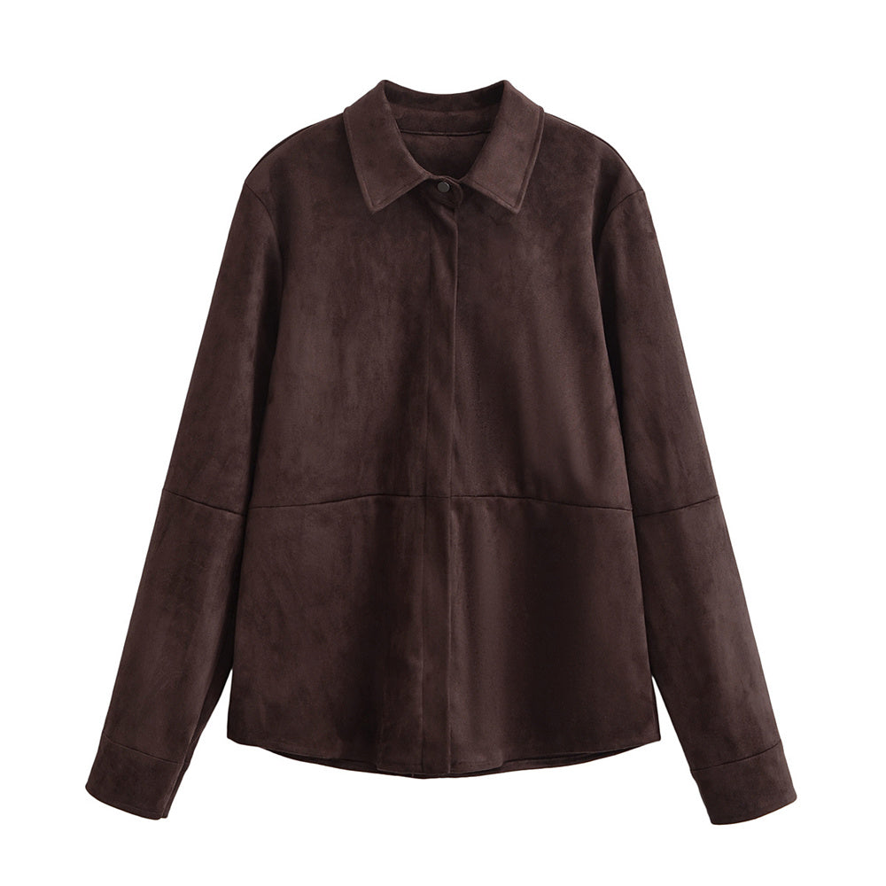 DARK VELVET SCULPTED COORDINATE – Suede-Look Shirt & Tailored Trousers