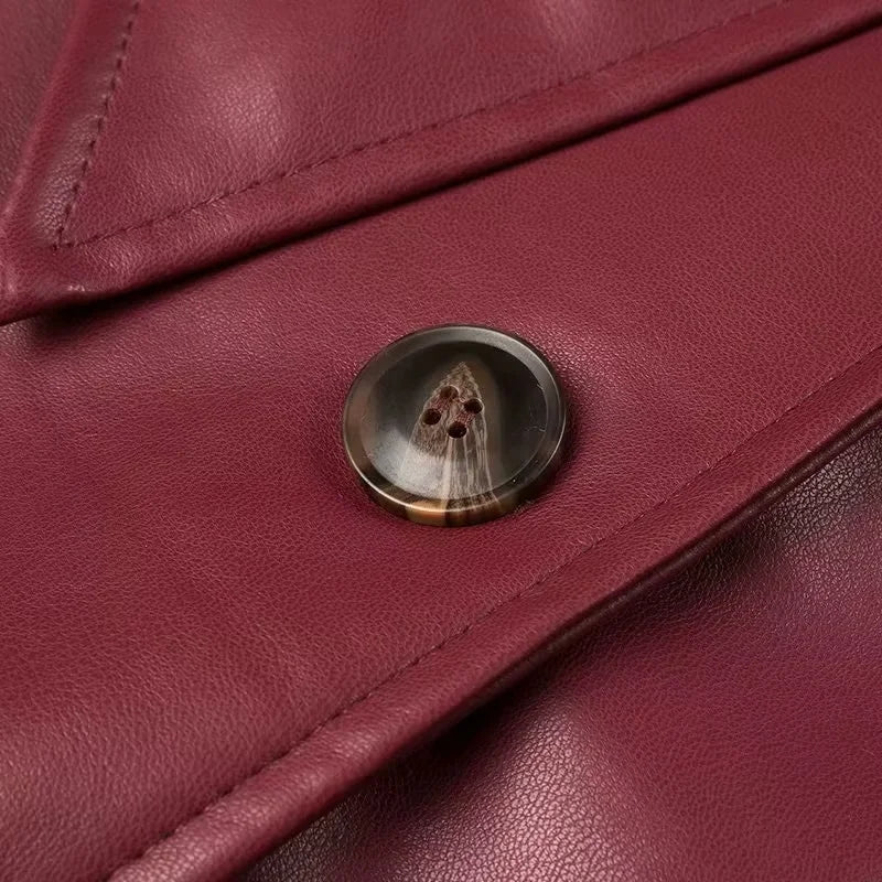 Rich Burgundy Faux Leather Trench Coat | Long & Belted