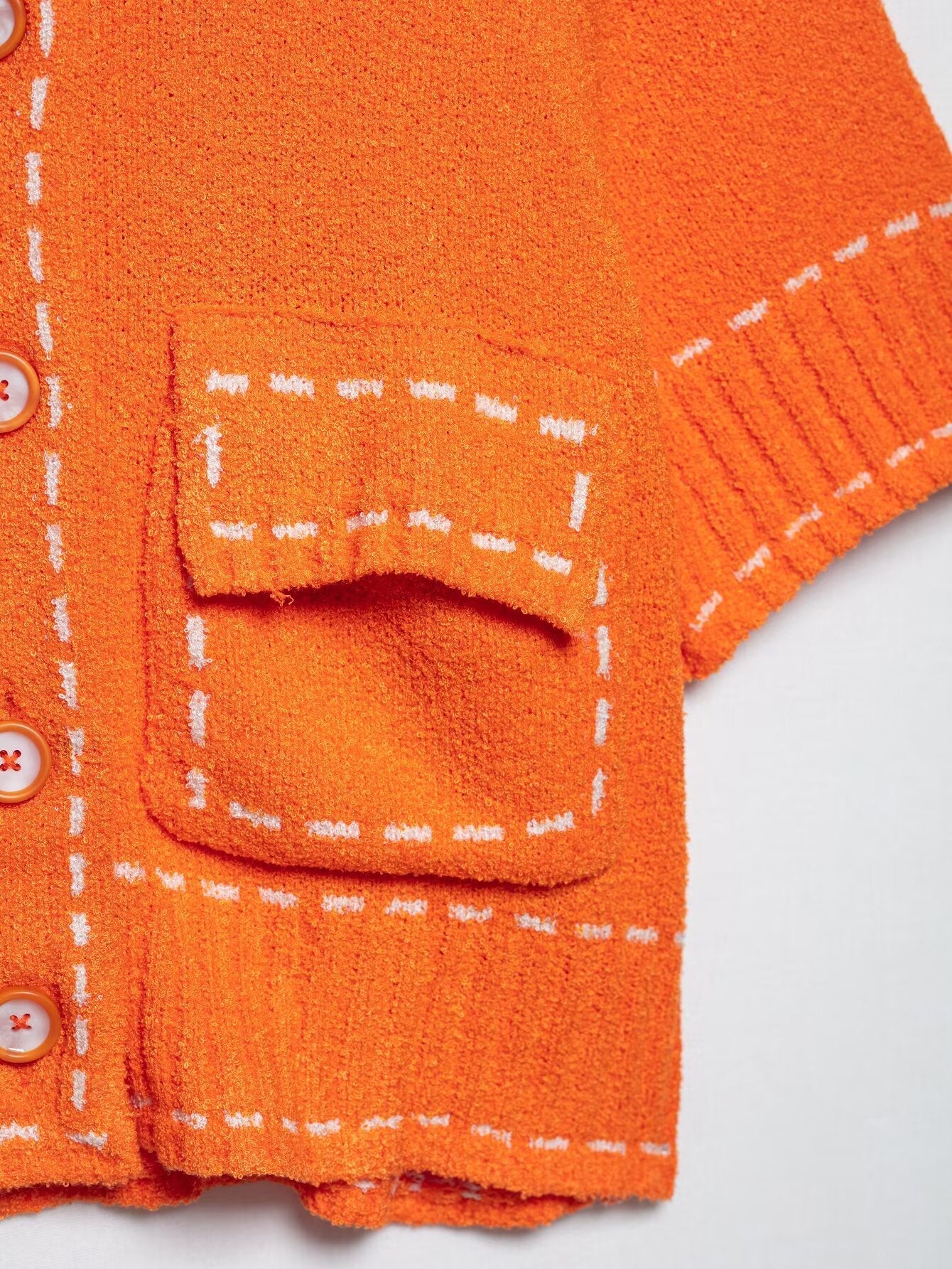 Chic French Style Knit Cardigan – Round Neck Sweater Jacket with Contrast Stitching