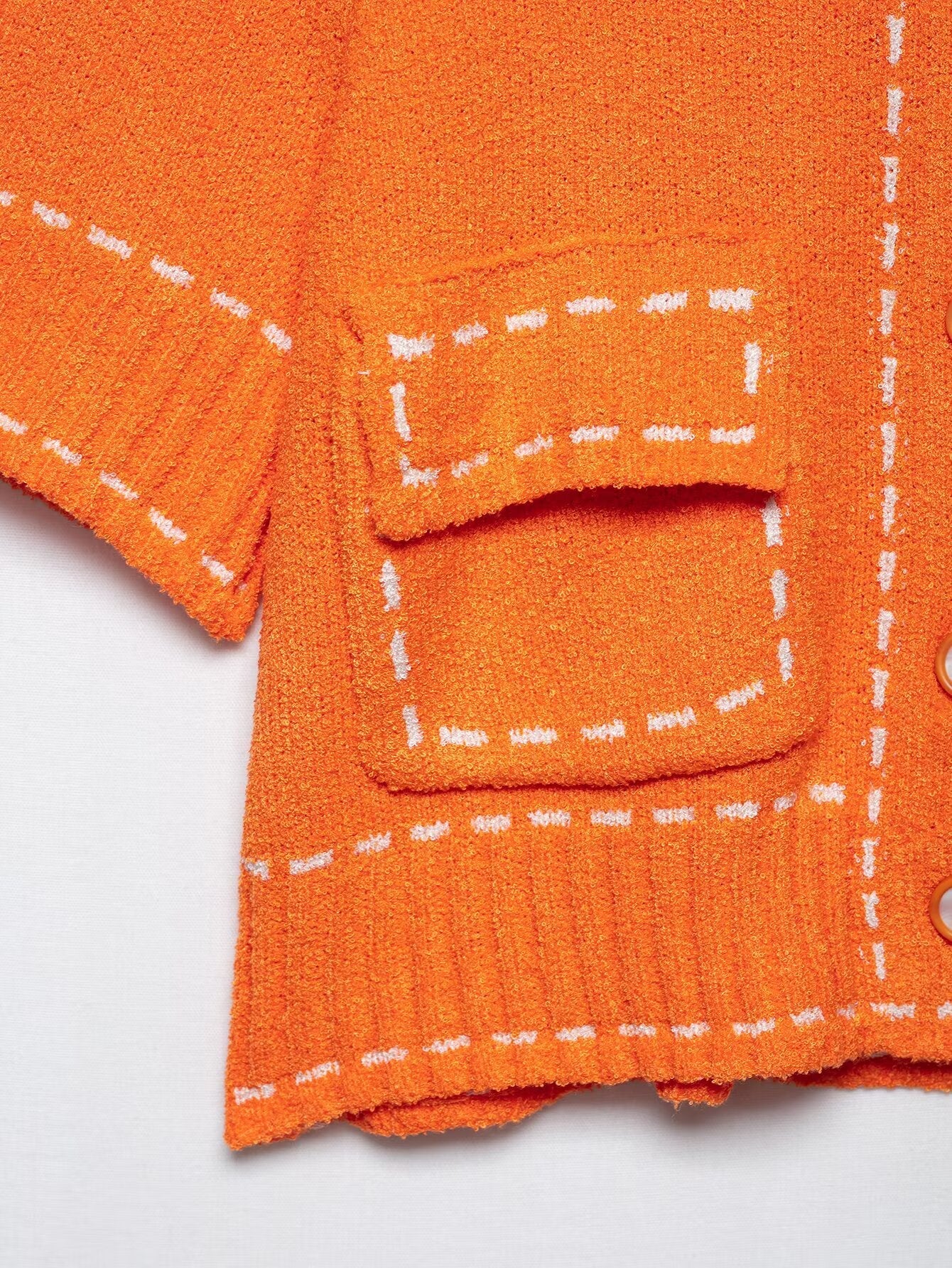 Chic French Style Knit Cardigan – Round Neck Sweater Jacket with Contrast Stitching