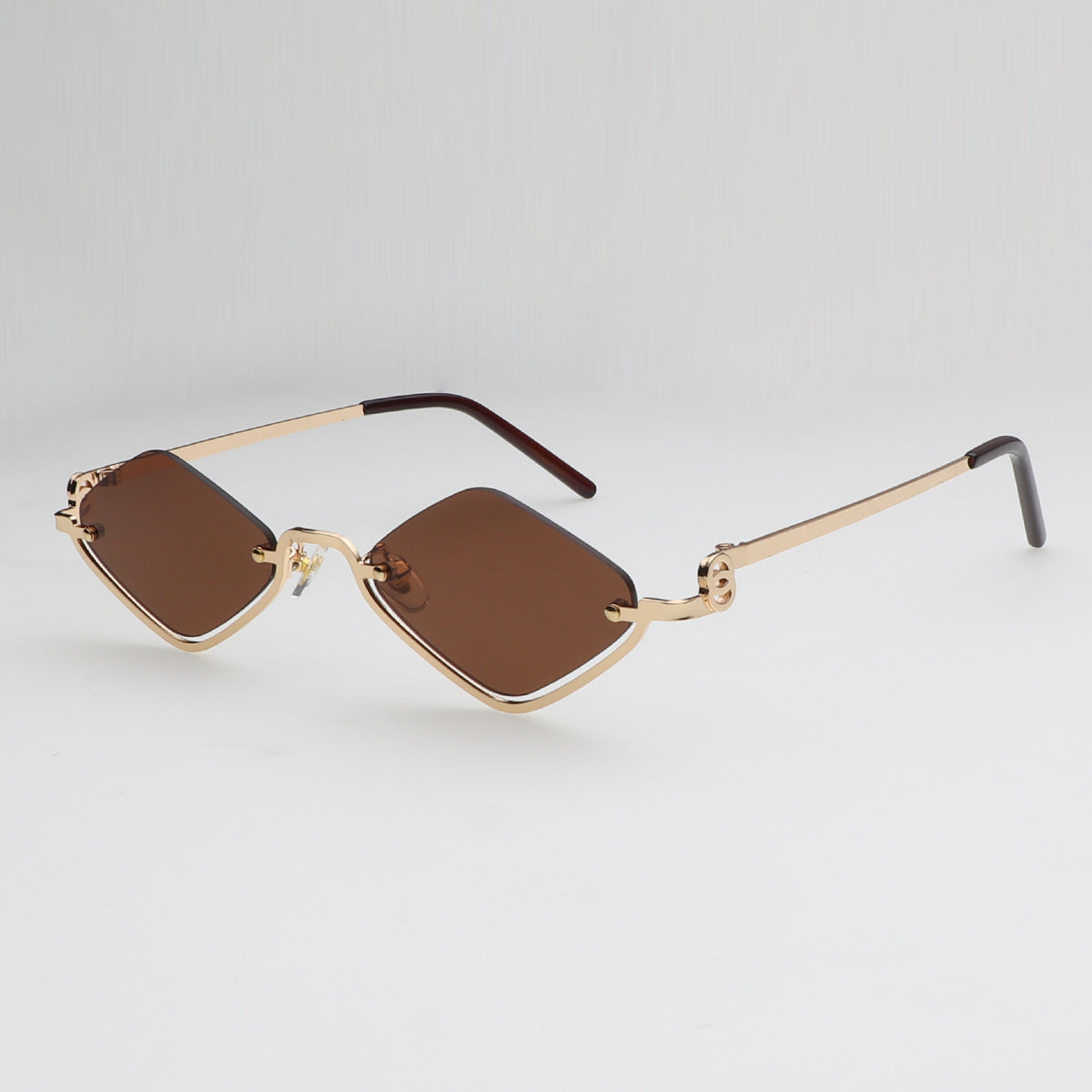 Vintage Small Polygon Sunglasses | Diamond-Shaped Gold-Tone Rimless Shades