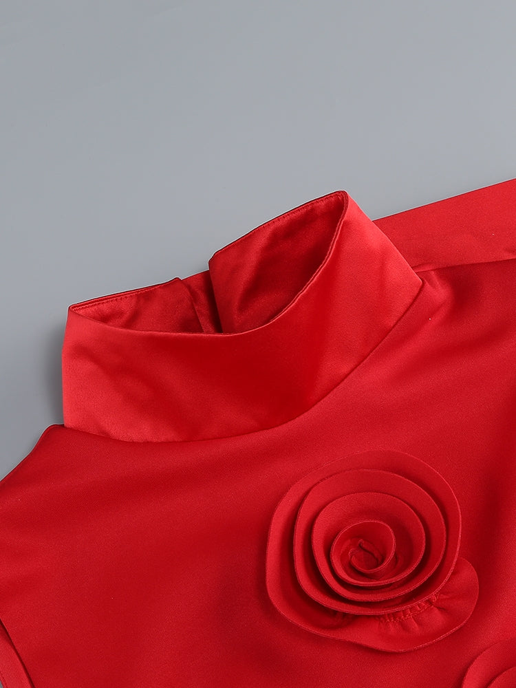 Rotes Blumen-Kleid in A-Linie