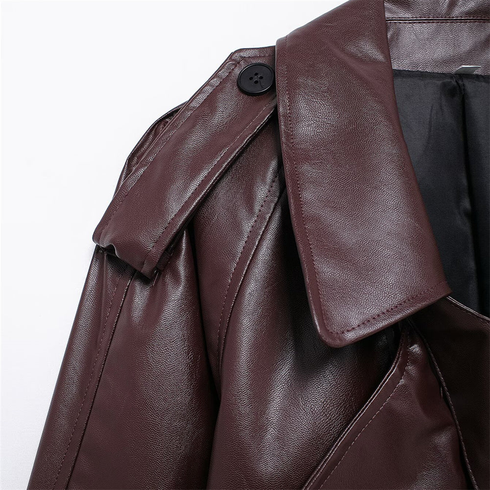 Rich Burgundy Cropped PU Leather Moto Jacket