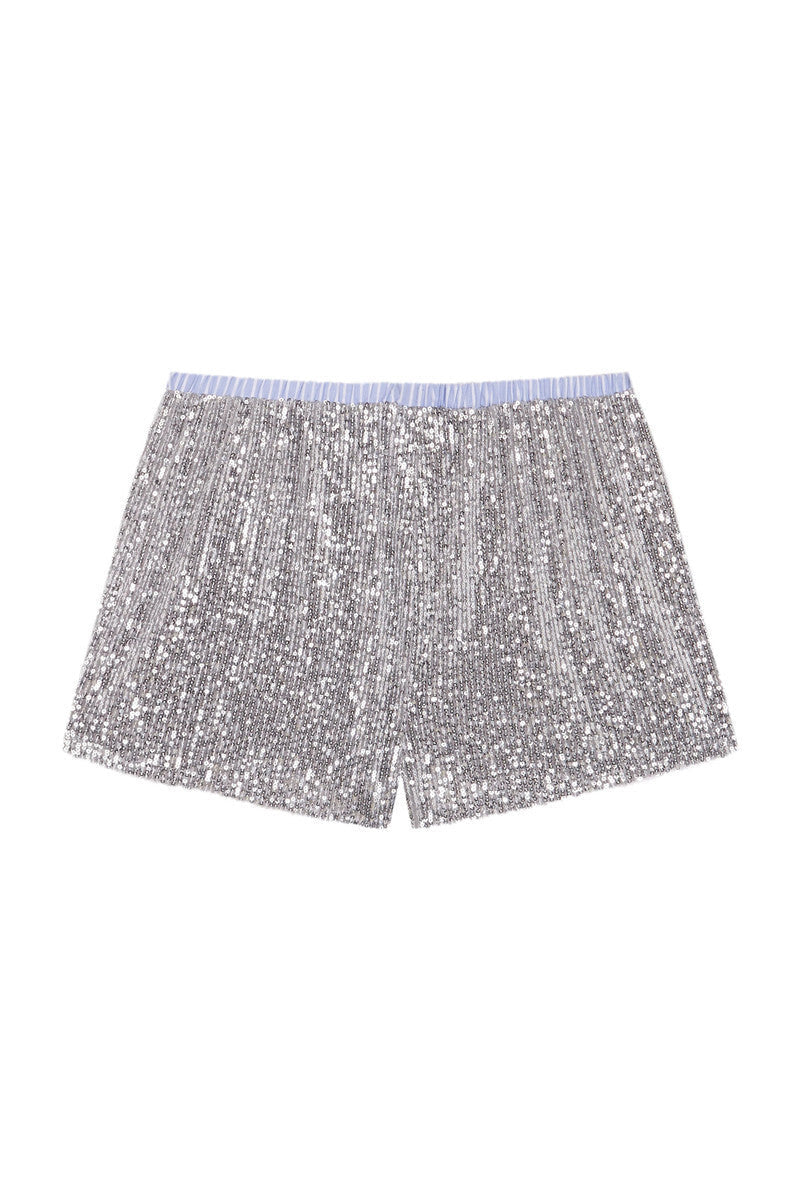 Statament Silver Sequin Set - Short & Contrast Shirt.