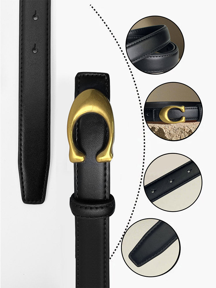 Chic Black Faux Leather Belt with Gold-Tone C-Logo Buckle