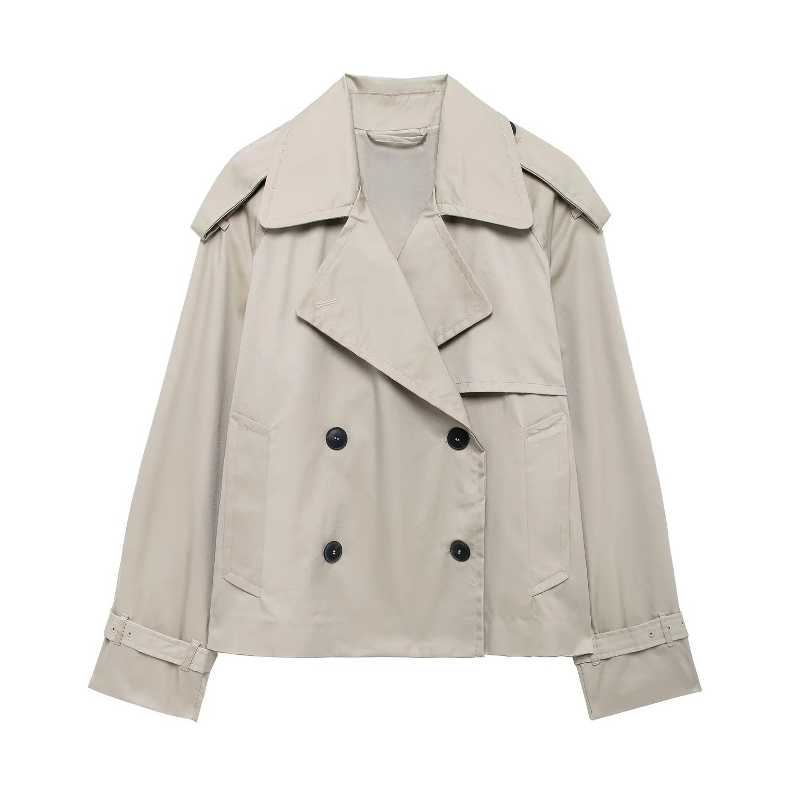 Cropped Trench-Style Double-Breasted Jacket