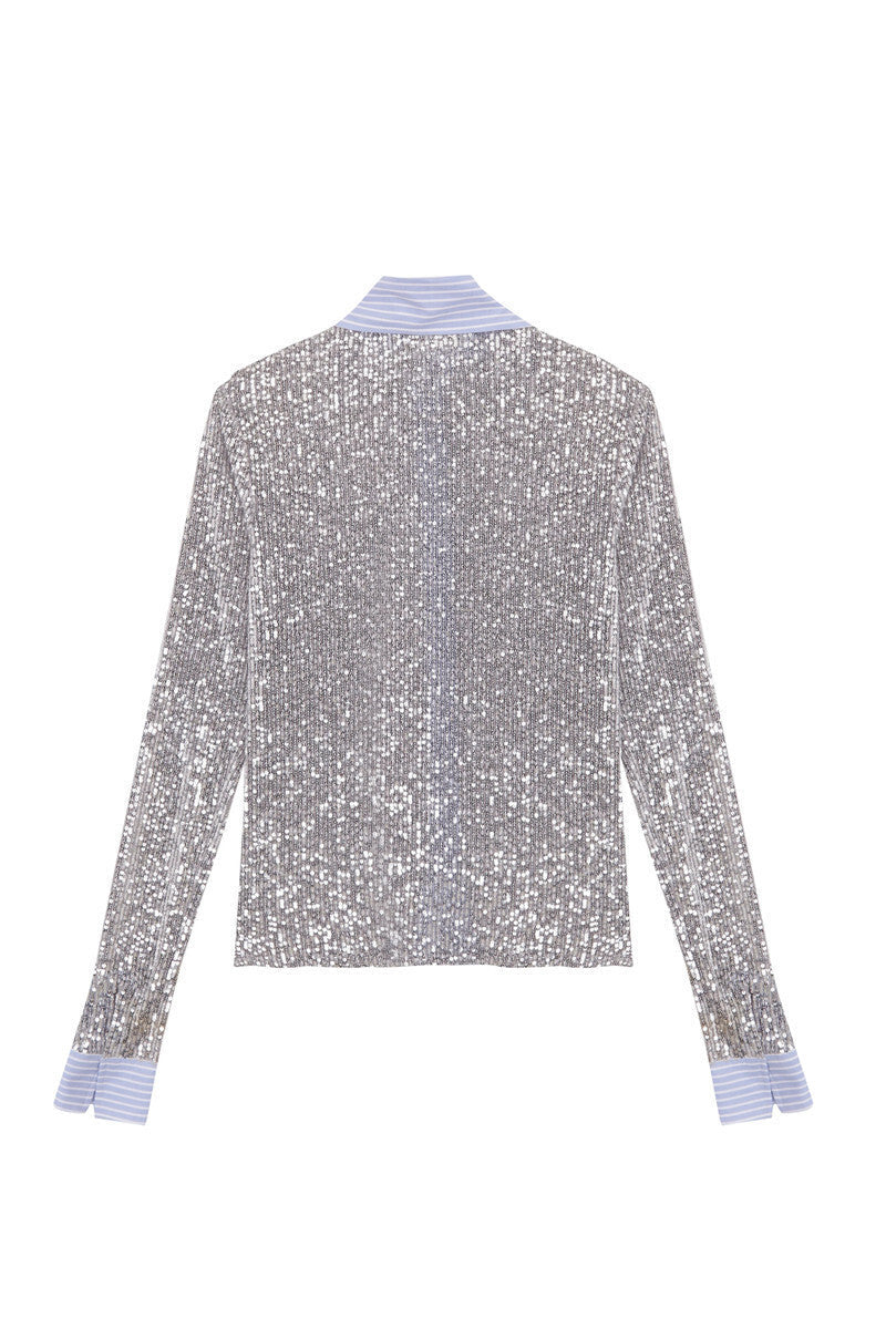 Statament Silver Sequin Set - Short & Contrast Shirt.