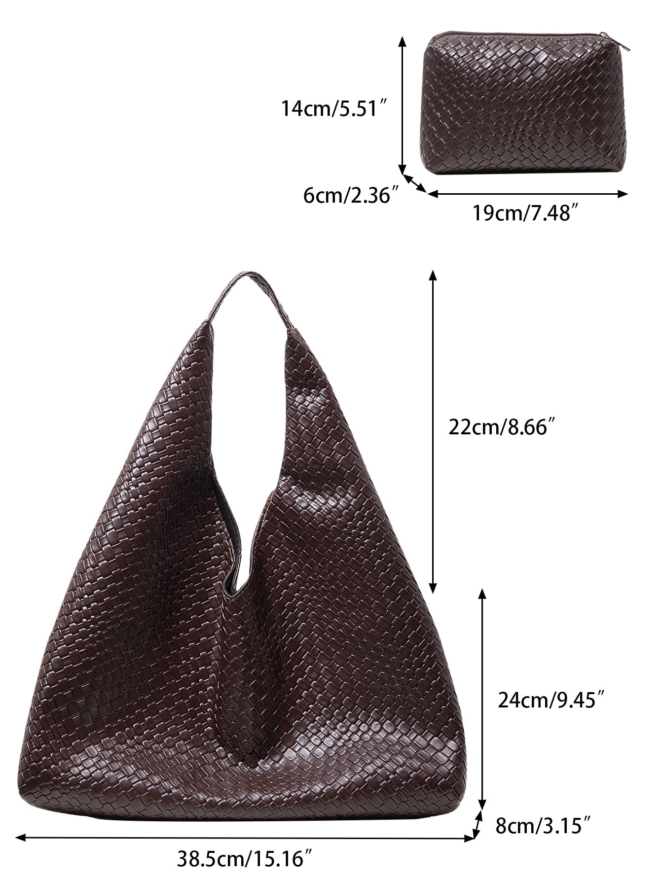 Woven Faux Leather Shoulder Bag | Oversized Hobo with Matching Pouch