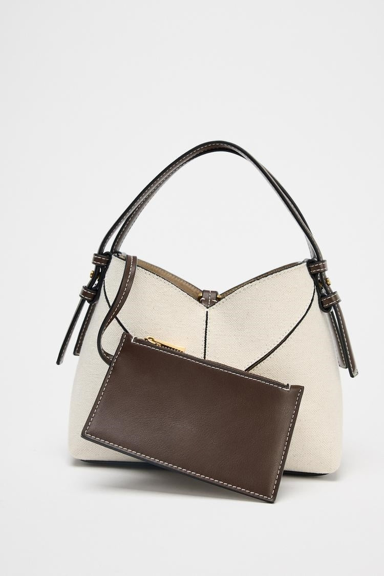 Contrast Canvas Mini Shopper Bag | Designer-Look Handbag with Woven Handle Detail
