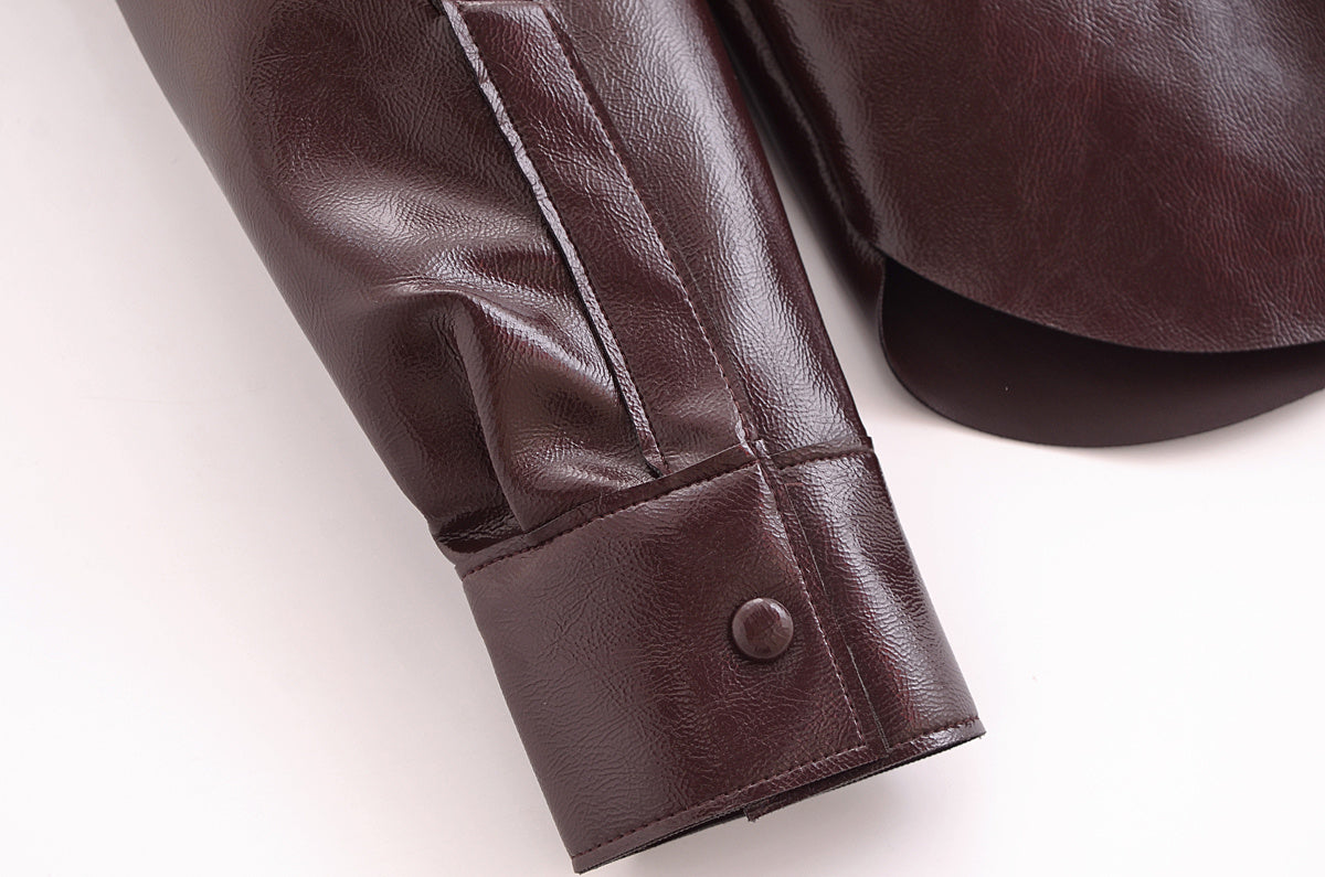 BORDEAUX ECLIPSE SET – Faux Leather Shirt & Mini Skirt