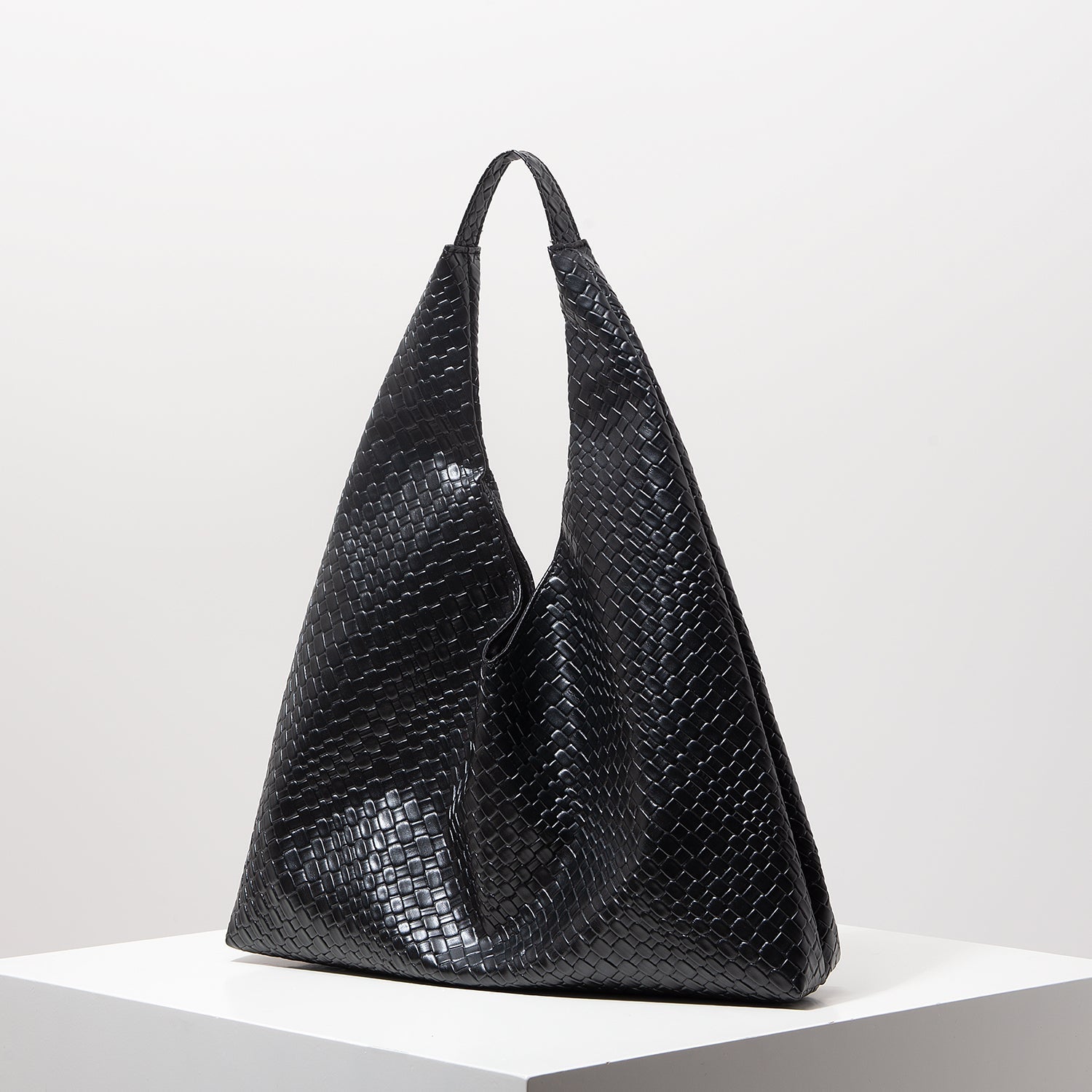 Woven Faux Leather Shoulder Bag | Oversized Hobo with Matching Pouch