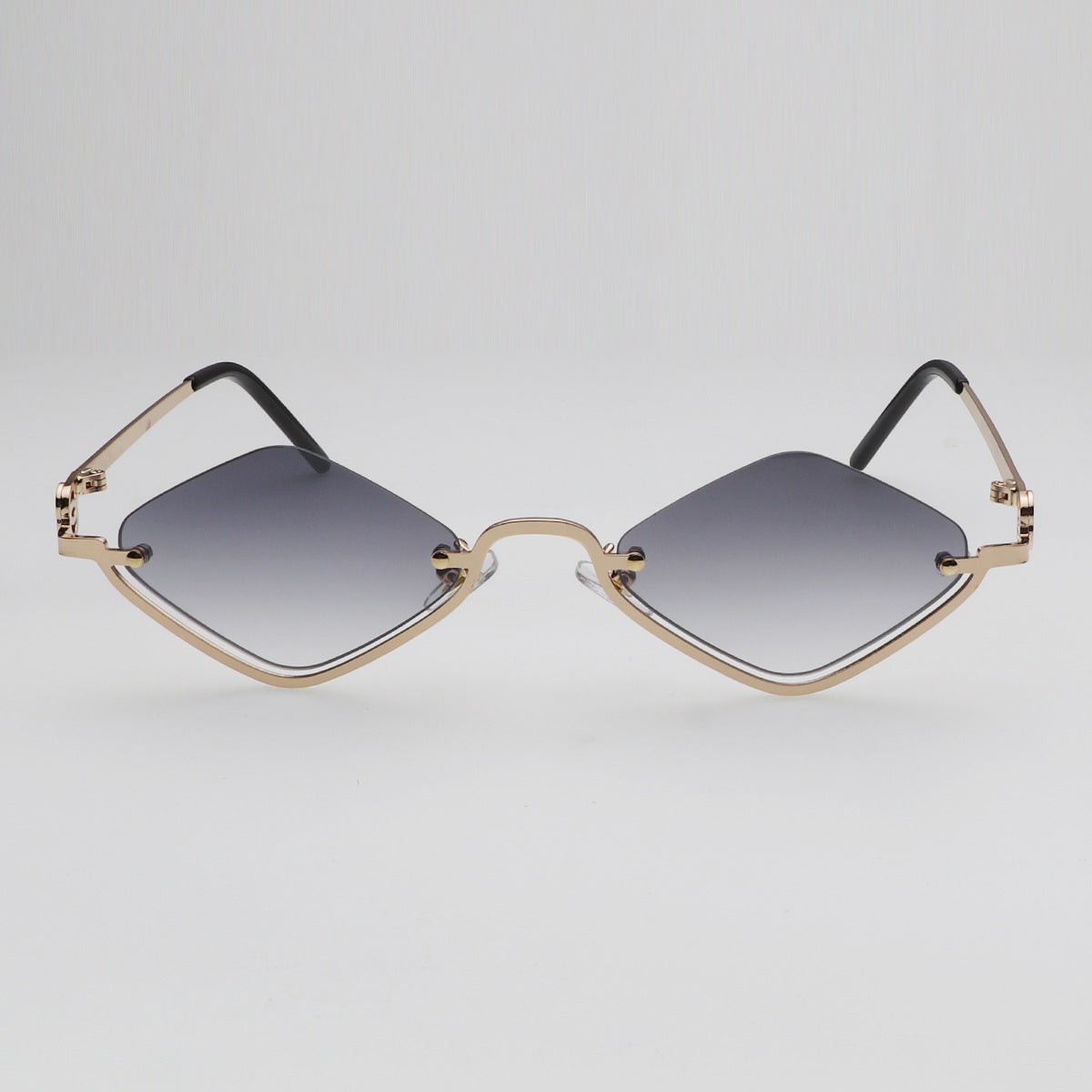 Vintage Small Polygon Sunglasses | Diamond-Shaped Gold-Tone Rimless Shades