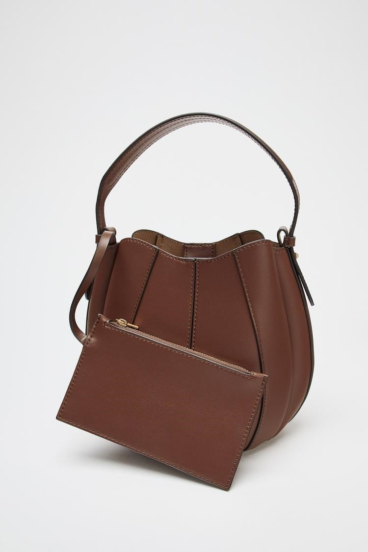 Fashionable Bucket Bag with Removable Pouch | Designer-Look PU Leather Shoulder Bag