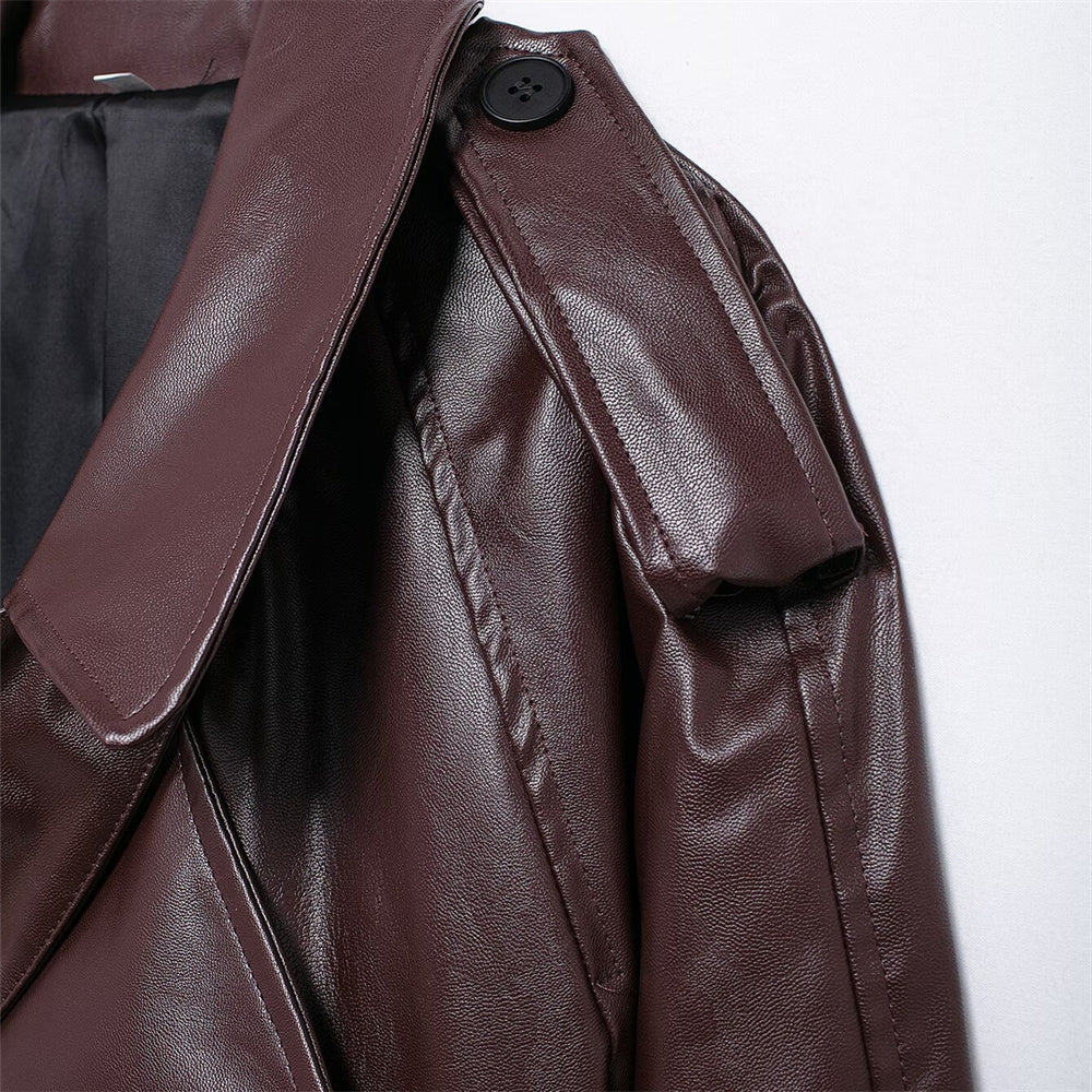 Rich Burgundy Cropped PU Leather Moto Jacket