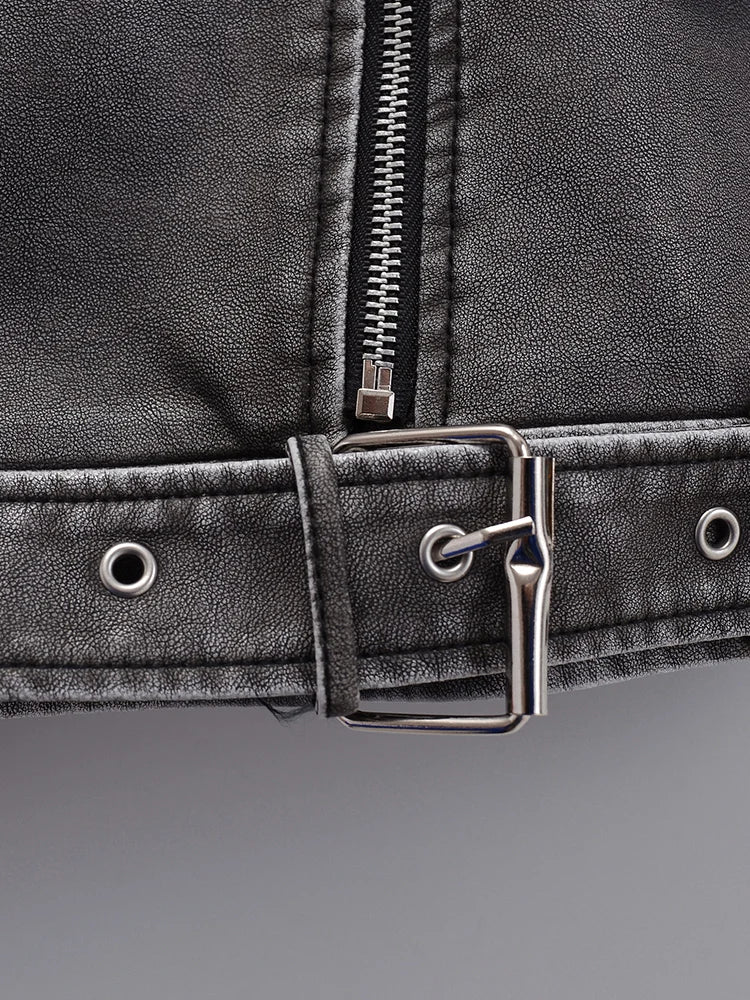 ANTRACITE REBEL FAUX LEATHER JACKET – Oversized Biker Style