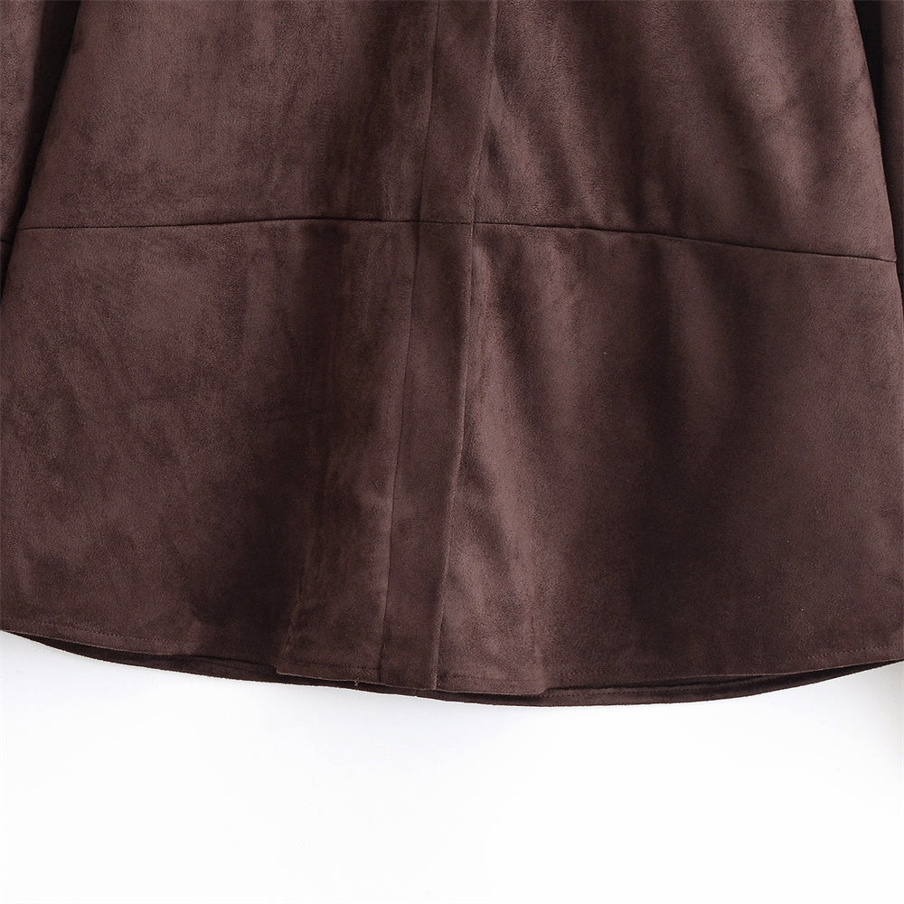 DARK VELVET SCULPTED COORDINATE – Suede-Look Shirt & Tailored Trousers