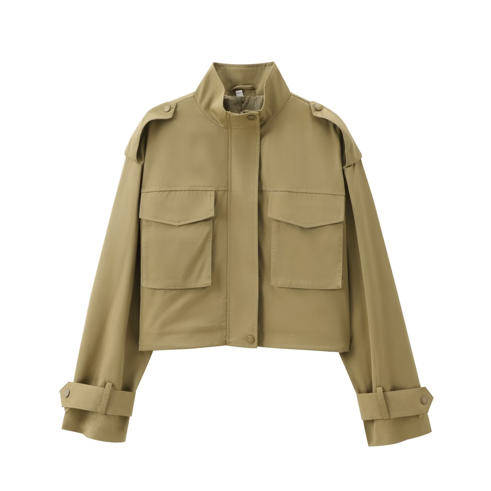 KHAKI UTILITY SET – Cropped Jacket & Wide-Leg Trousers