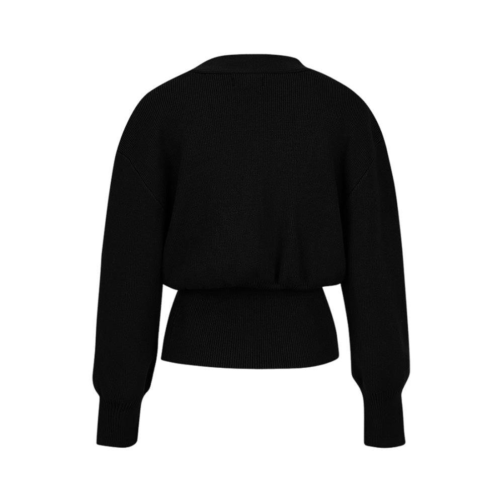 High-Street Style V-Neck Knit Cardigan with Statement Button – Loose Fit Jacket