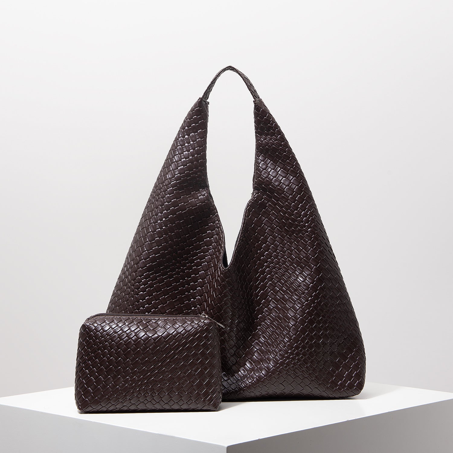 Woven Faux Leather Shoulder Bag | Oversized Hobo with Matching Pouch