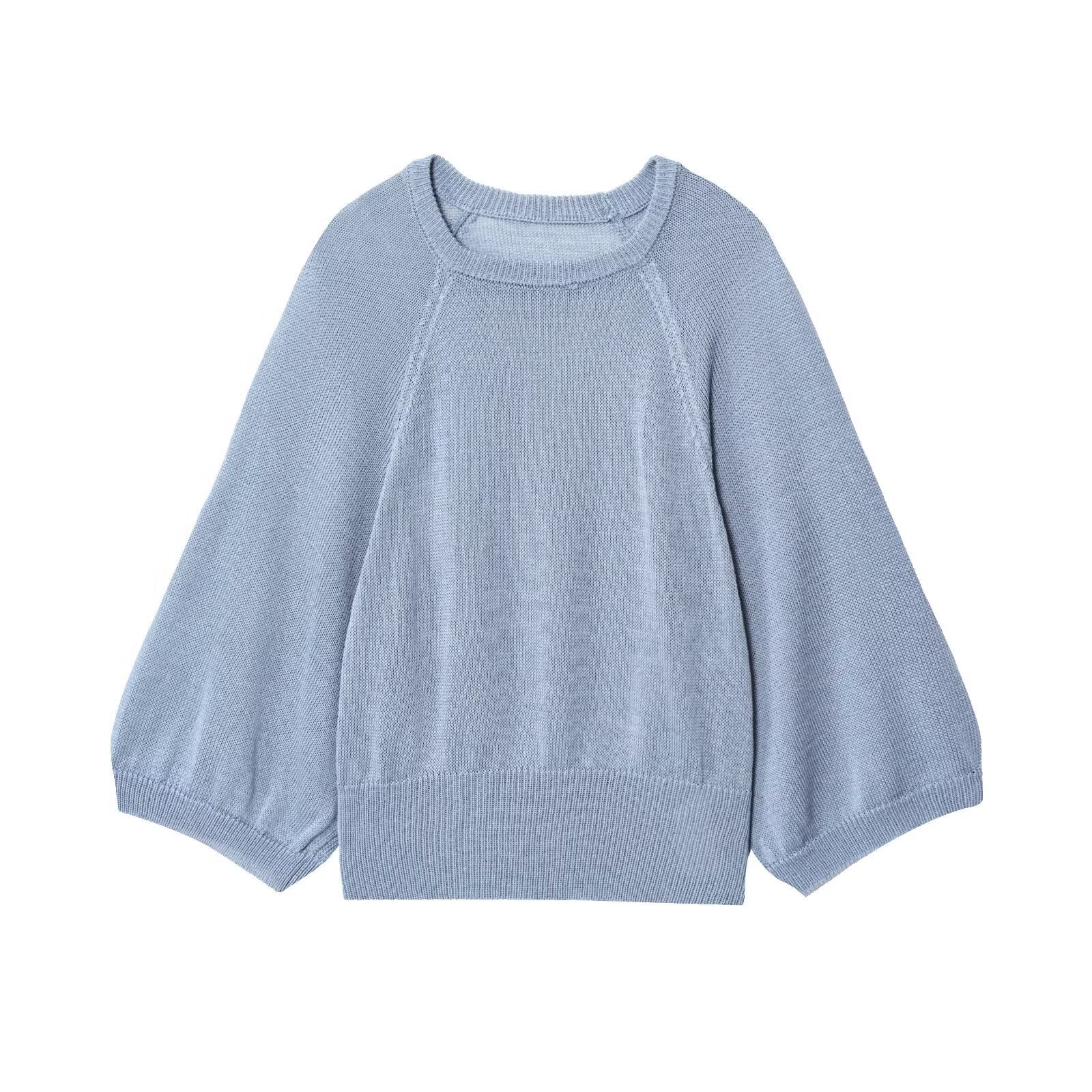 Lightweight U-Neck Pullover with Wide Volume Sleeves – Fine Knit Sweater