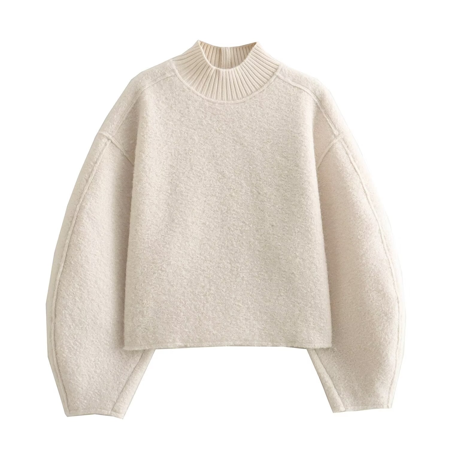 Cozy Mock Neck Sweatshirt with Wide Sleeves – Relaxed Fit Pullover
