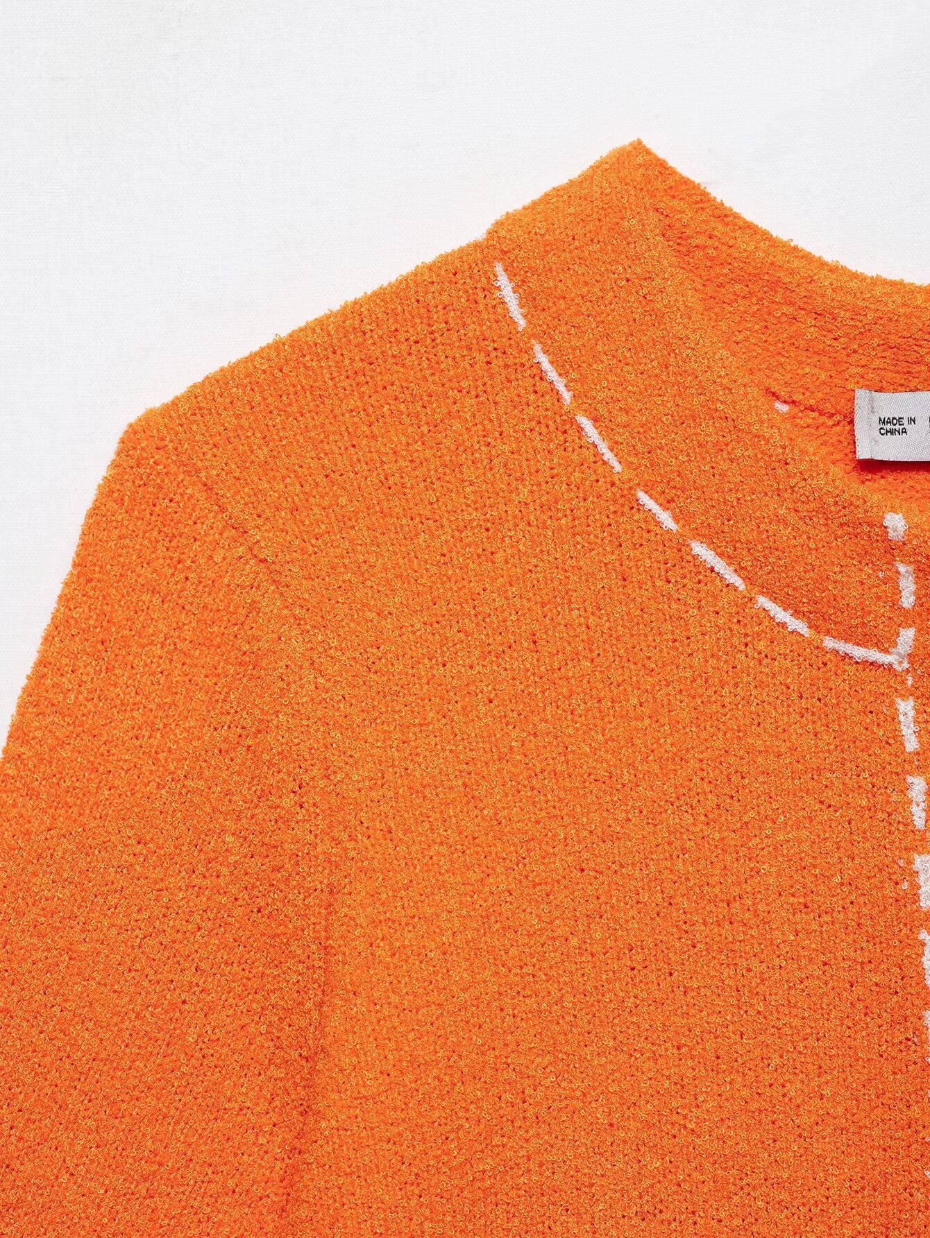 Chic French Style Knit Cardigan – Round Neck Sweater Jacket with Contrast Stitching