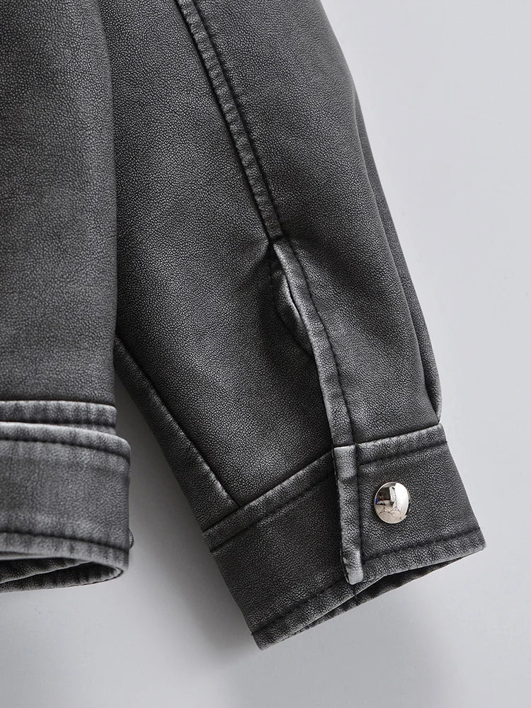 ANTRACITE REBEL FAUX LEATHER JACKET – Oversized Biker Style