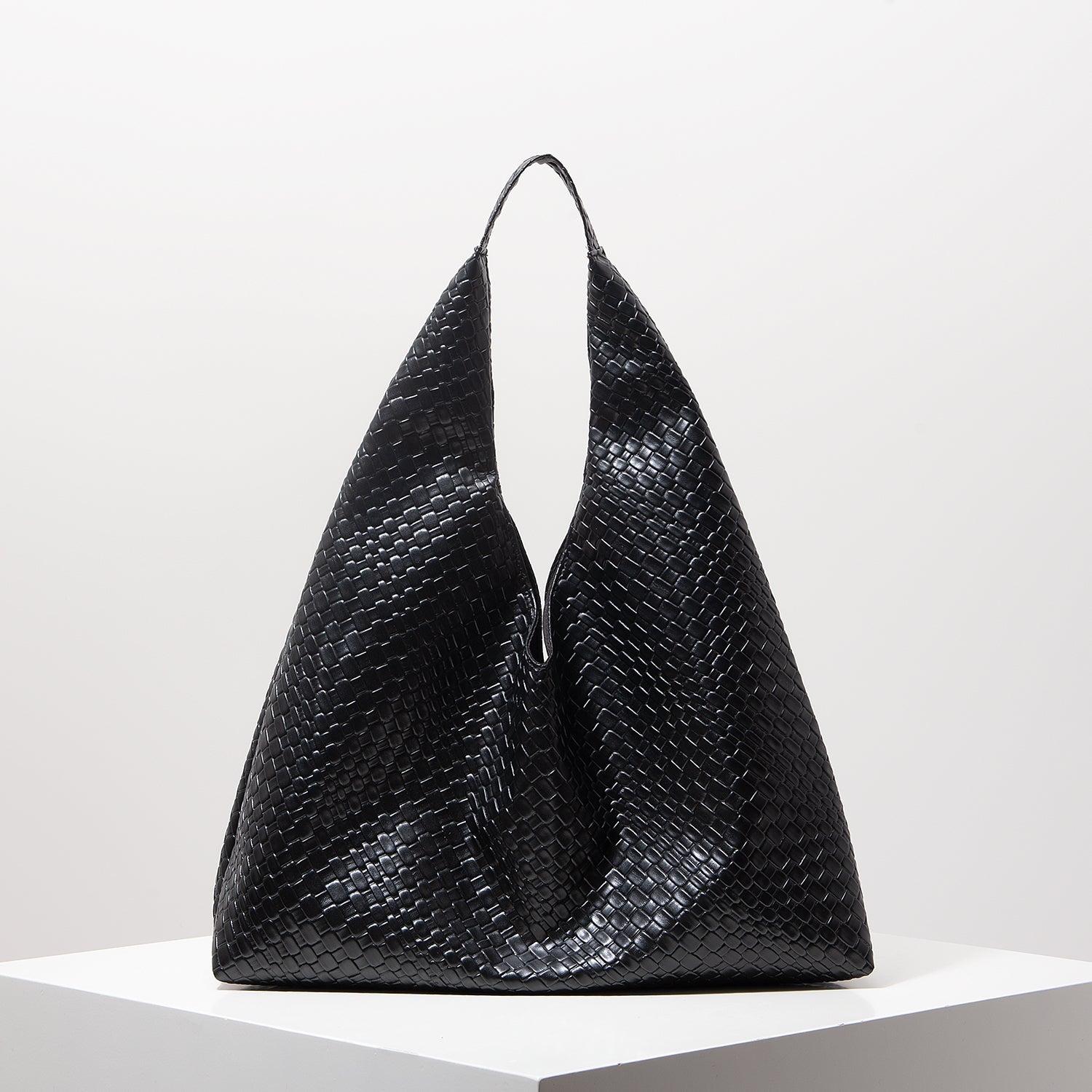 Woven Faux Leather Shoulder Bag | Oversized Hobo with Matching Pouch