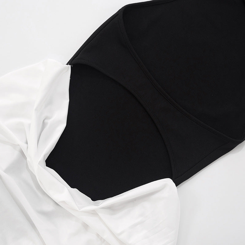 Dramatic Contrast Halter Neck Maxi Dress with Ruched Bodycon Split