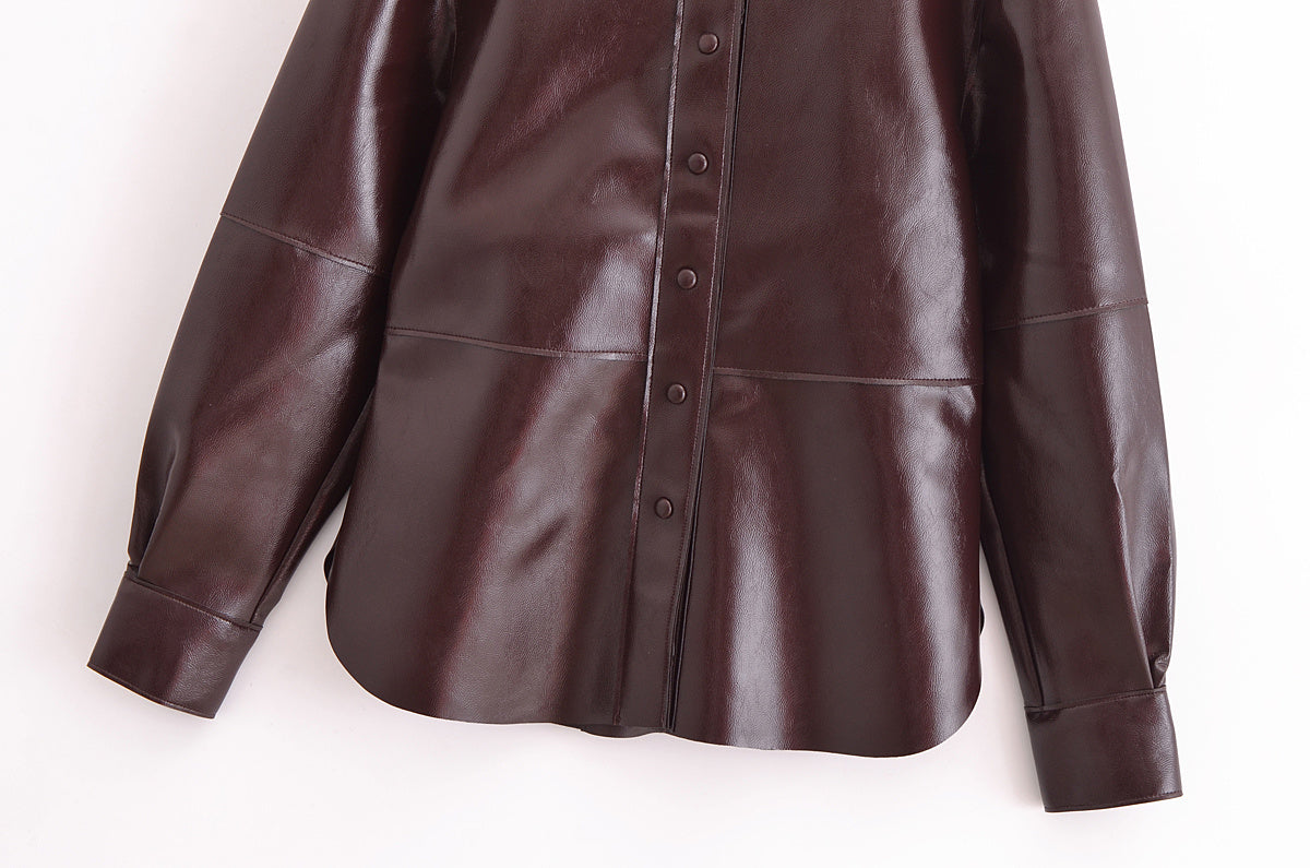 BORDEAUX ECLIPSE SET – Faux Leather Shirt & Mini Skirt