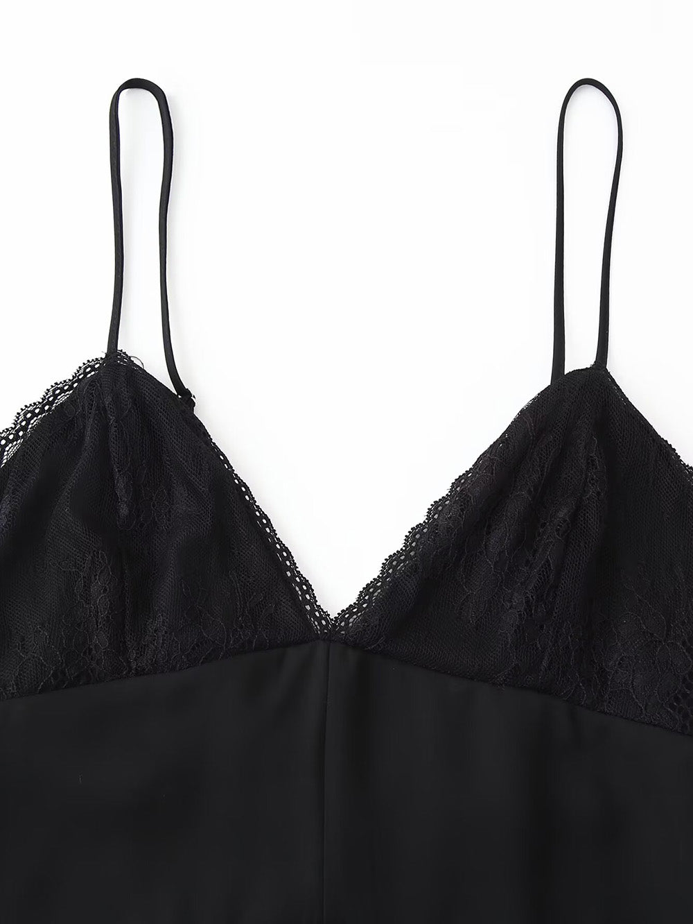 Langes Spitzenkleid mit V-Ausschnitt und Neckholder