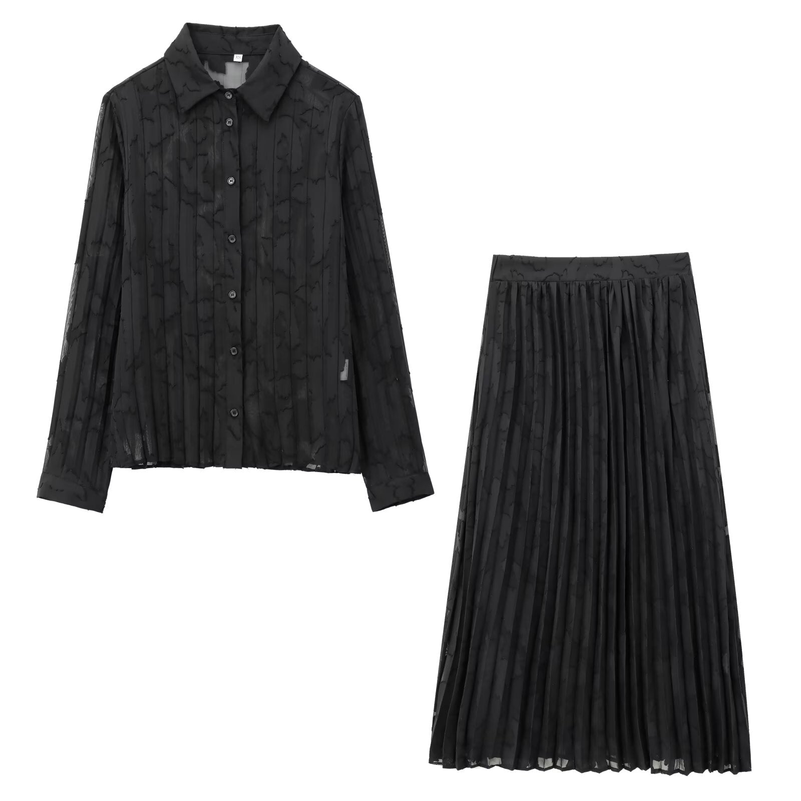 BLACK ORCHID" COUTURE SET – Pleated Organza Shirt & Midi Skirt