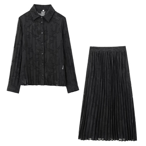BLACK ORCHID" COUTURE SET – Pleated Organza Shirt & Midi Skirt