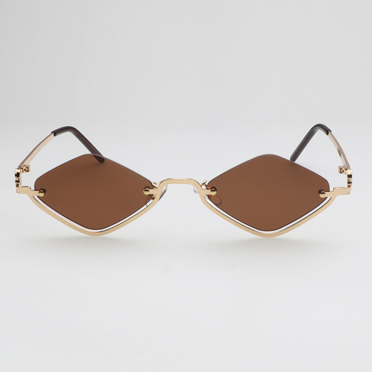 Vintage Small Polygon Sunglasses | Diamond-Shaped Gold-Tone Rimless Shades