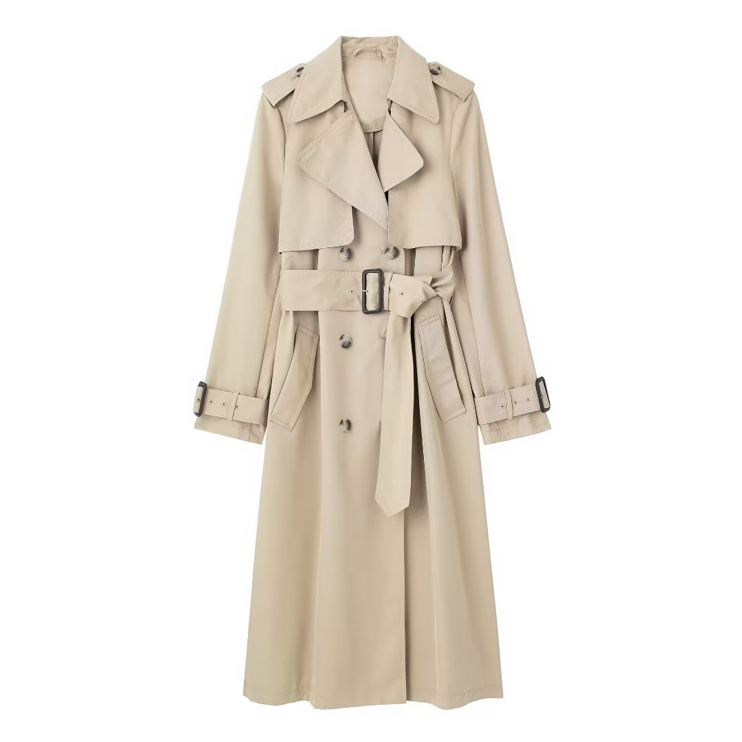 Classic Slim-Fit Trench Coat for Women | Notched Lapel & Adjustable Belt | Essential Beige Outerwear