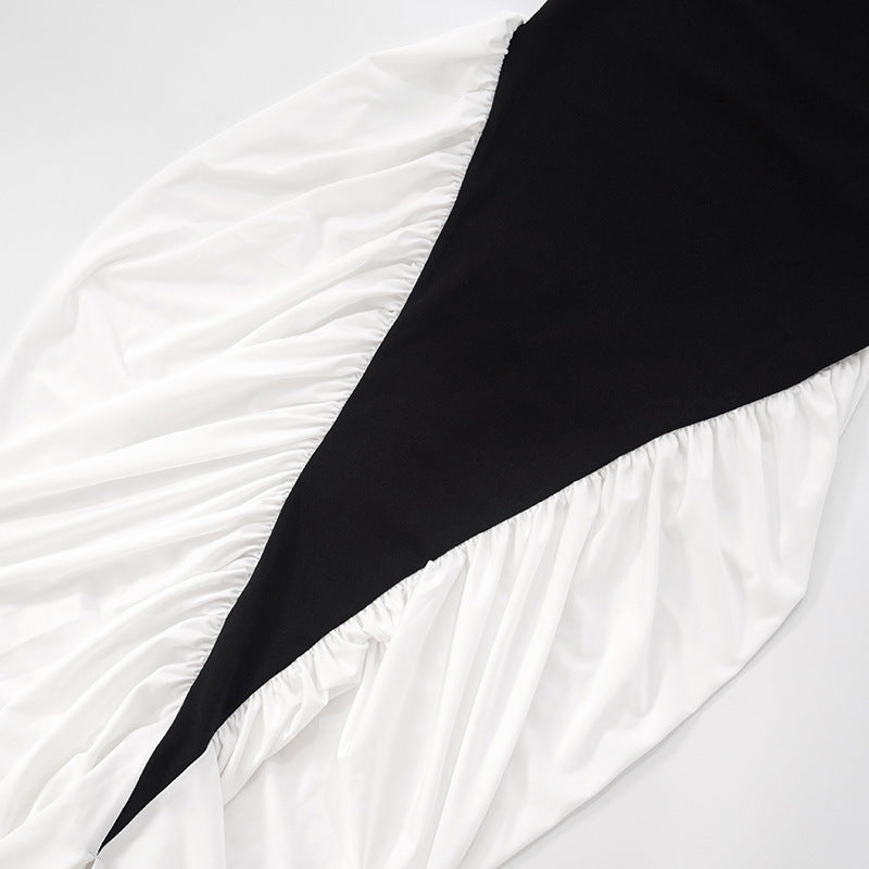 Dramatic Contrast Halter Neck Maxi Dress with Ruched Bodycon Split