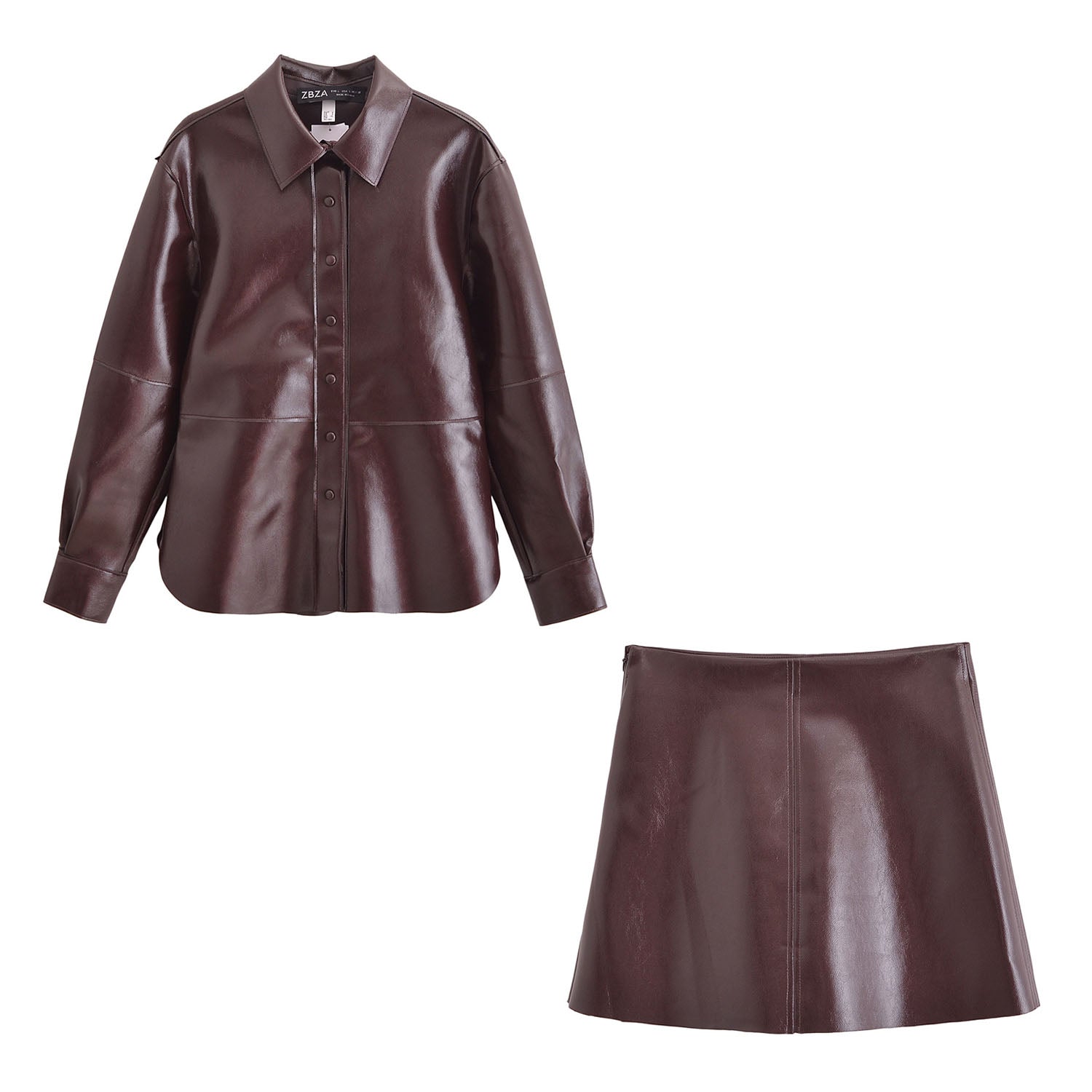 BORDEAUX ECLIPSE SET – Faux Leather Shirt & Mini Skirt