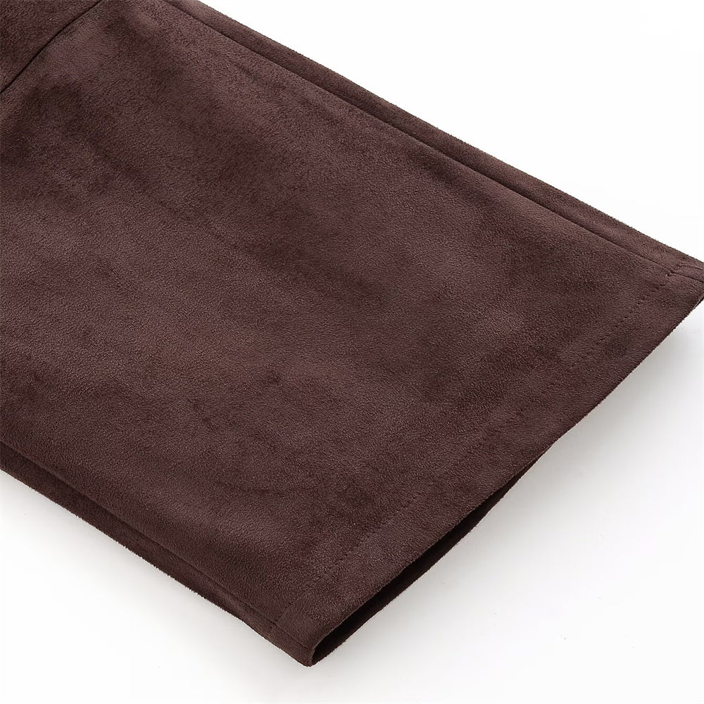 DARK VELVET SCULPTED COORDINATE – Suede-Look Shirt & Tailored Trousers