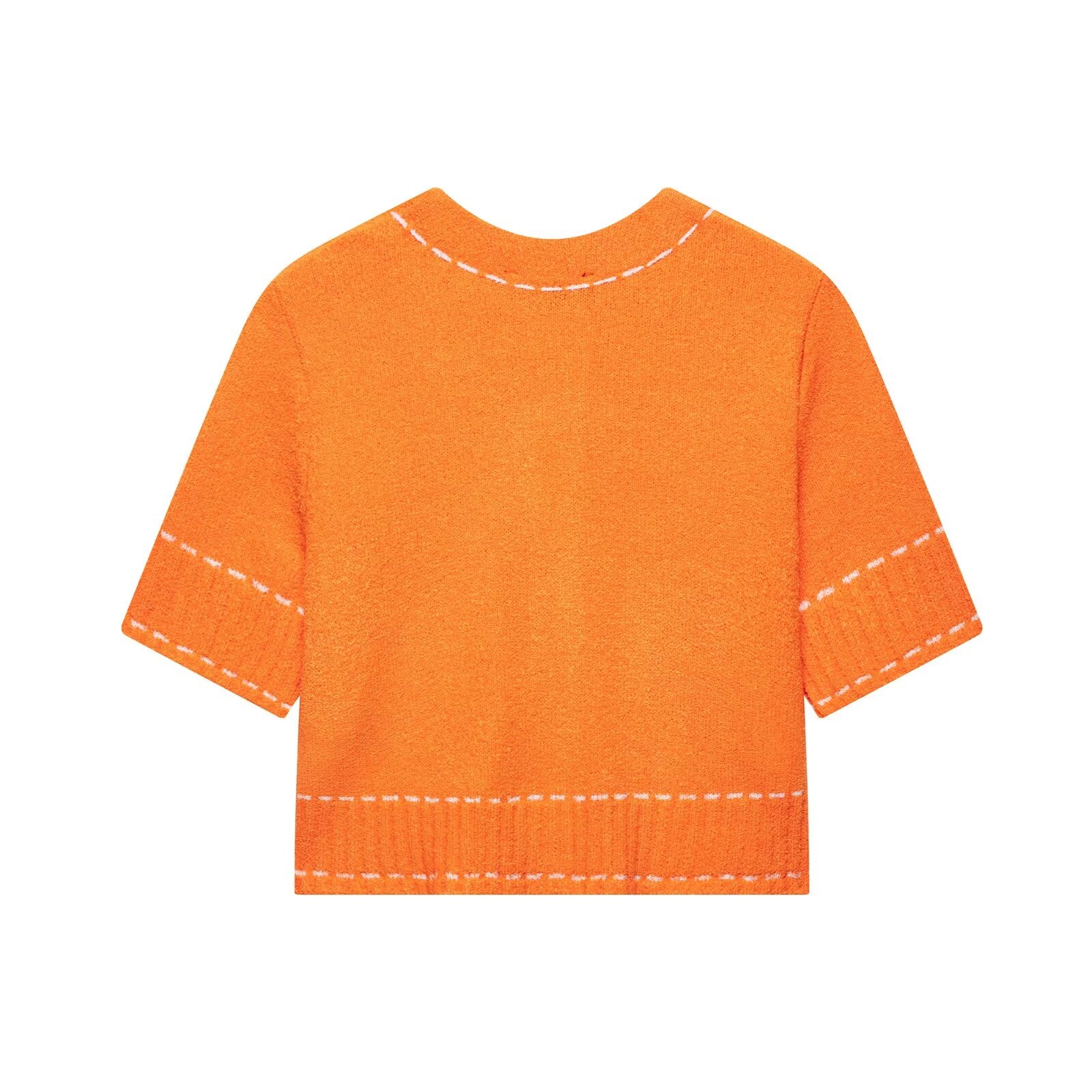 Chic French Style Knit Cardigan – Round Neck Sweater Jacket with Contrast Stitching