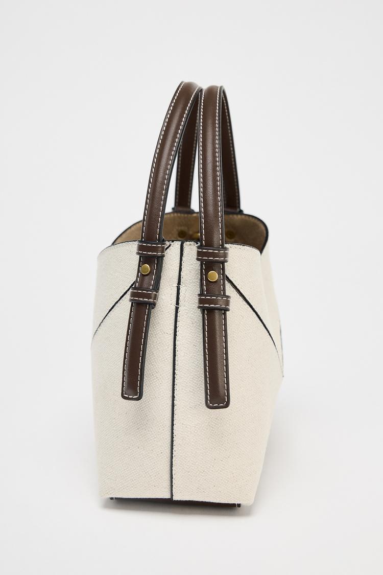 Contrast Canvas Mini Shopper Bag | Designer-Look Handbag with Woven Handle Detail