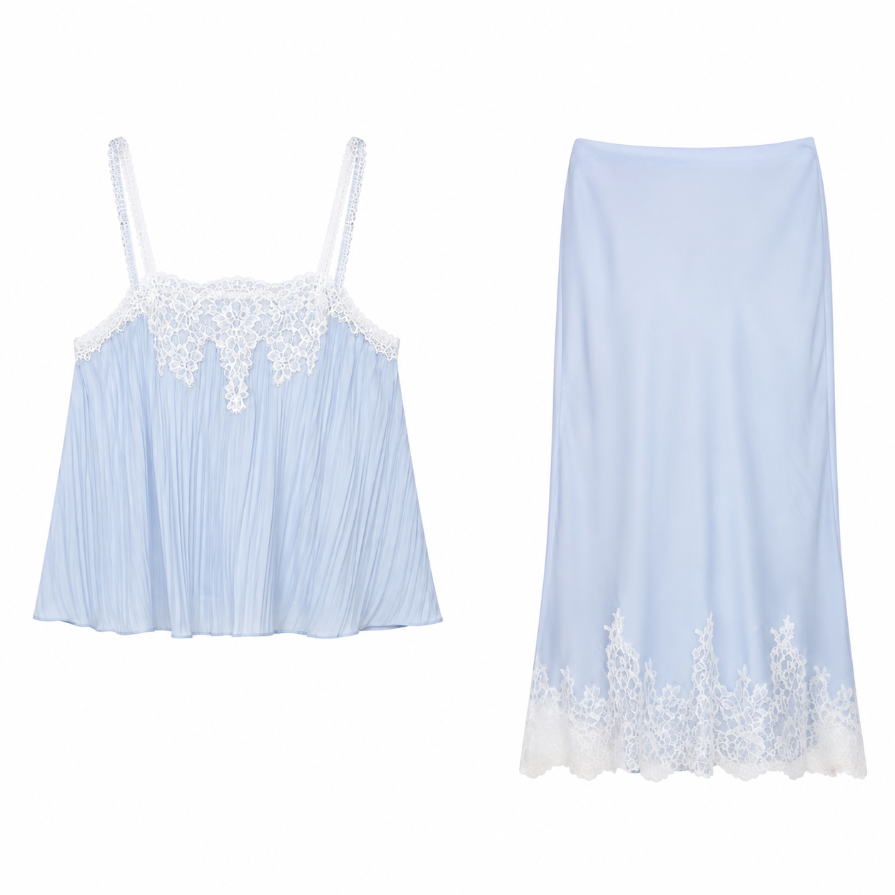 Azzura Spitzen Set – Elegantes Damen Zweiteiler Set in Babyblau