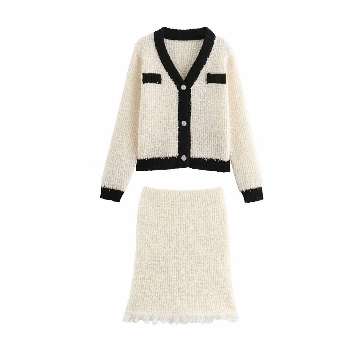 MONOCHROME CHIC KNIT SET – Cardigan & Mini Skirt