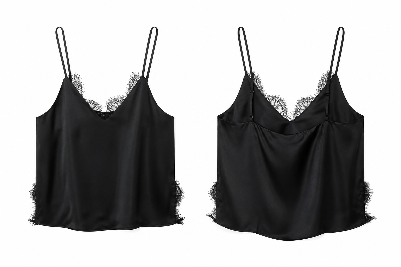 Serena Satin Set – Elegantes Damen Zweiteiler Set in Schwarz mit Spitze