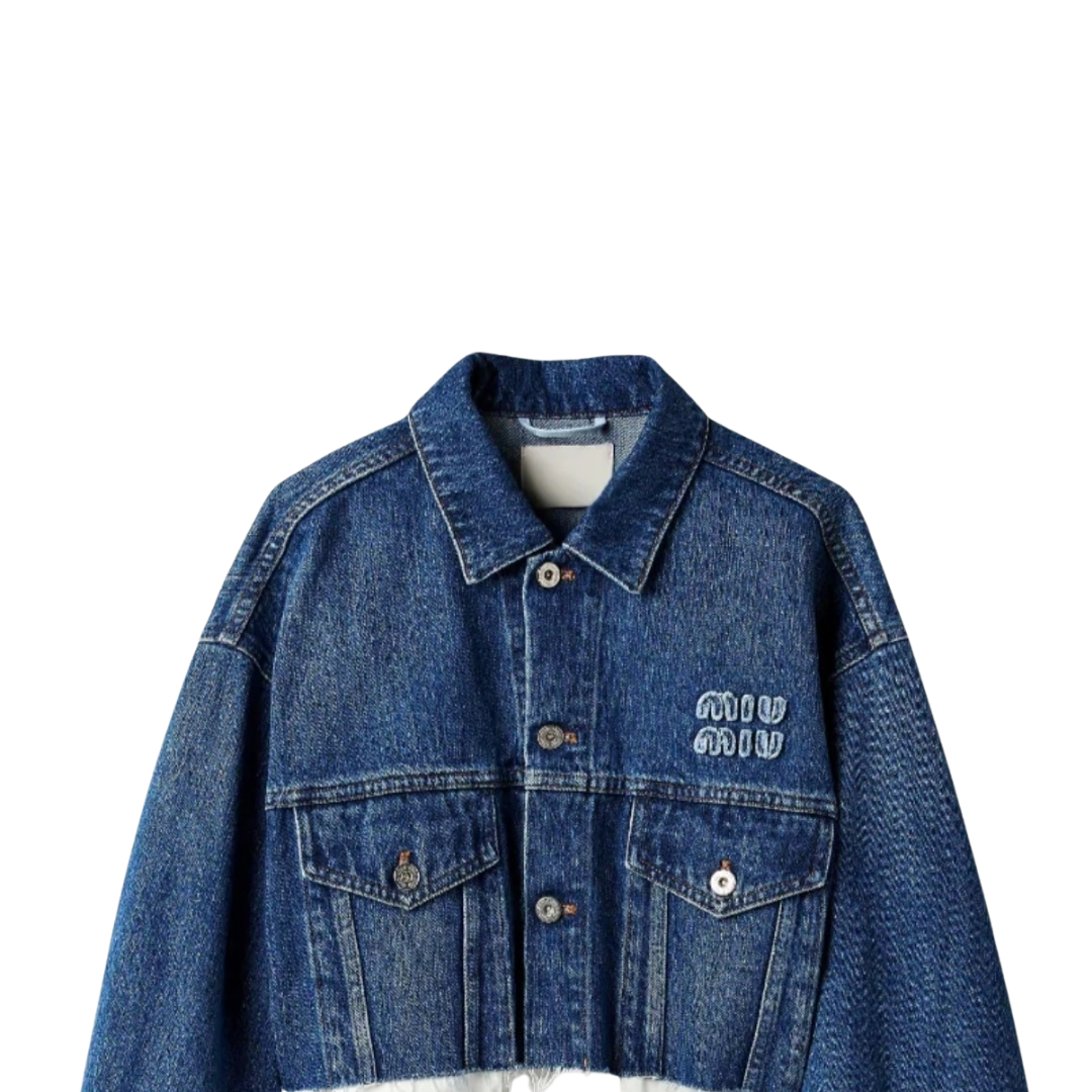 Cropped Denim Logo Jacket – Inspired by High-End Street Style