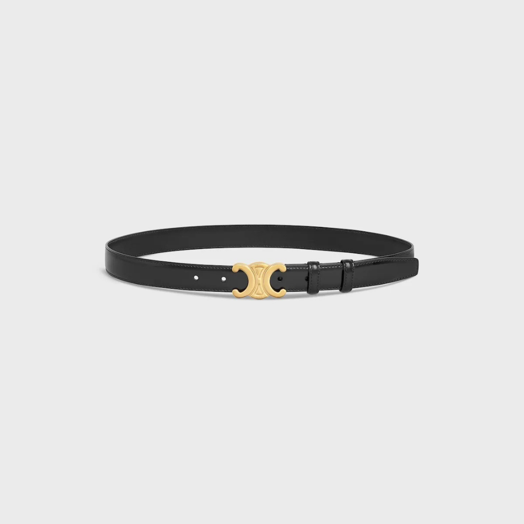 Classic Skinny Belt with Gold-Tone Triomphe Buckle | Faux Leather Waist Belt