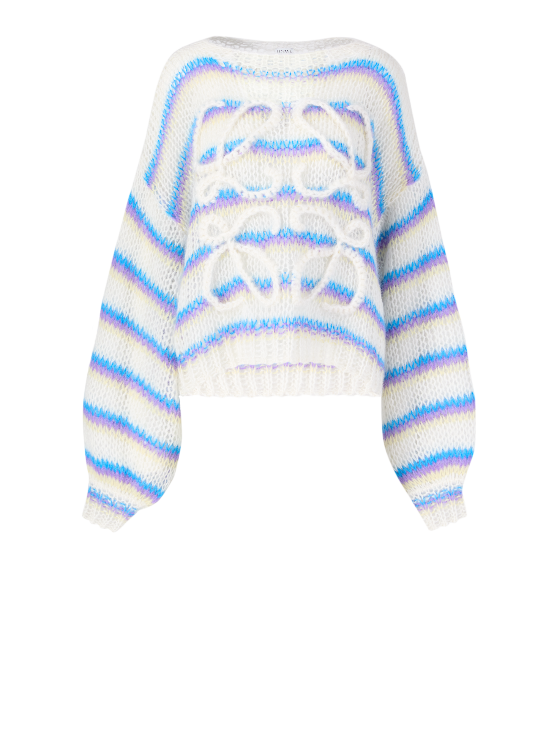 Soft Striped Women's Knit Sweater with Openwork Detail – Long Sleeve & Round Neck Pullover