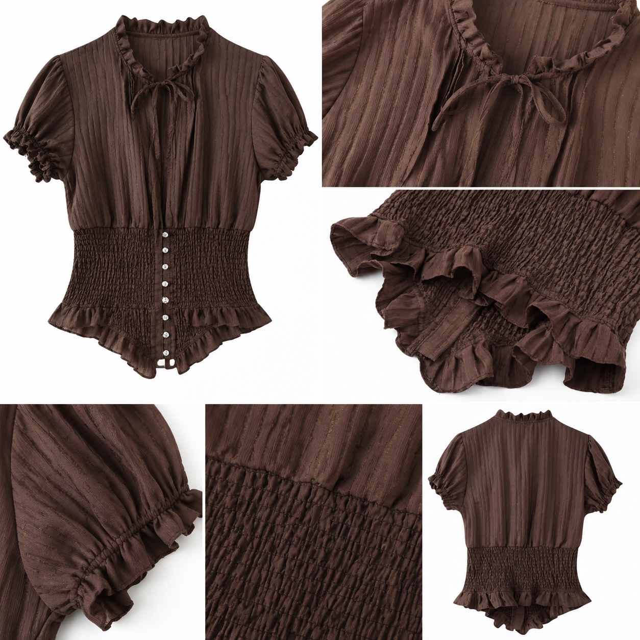 Elara Vintage Rüschenbluse  – Elegante Damen Bluse mit Puffärmeln & Smock Taille