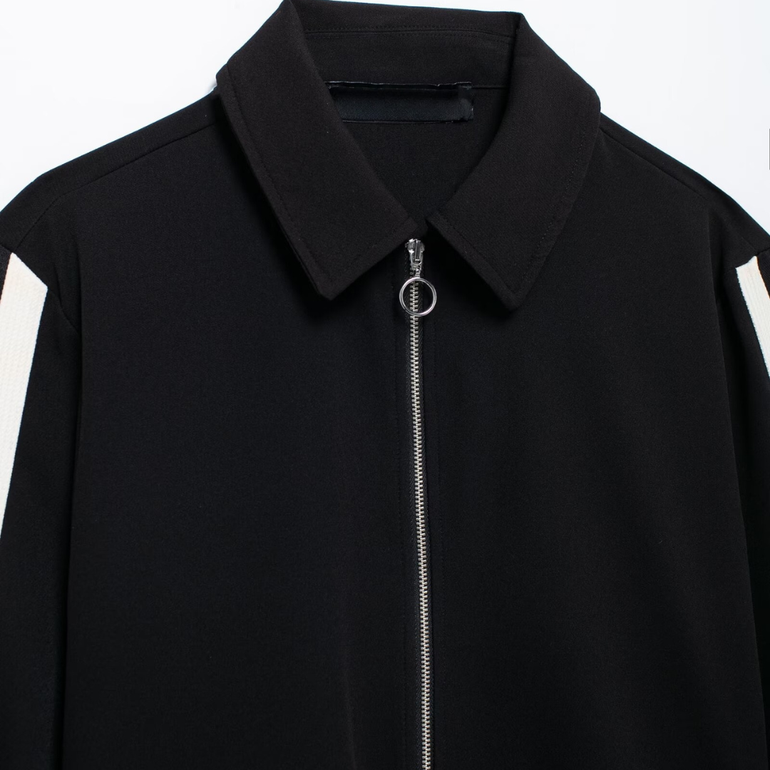 RUNWAY REVIVAL TWO-PIECE SET – Contrast Stripe Cropped Jacket & Baggy Trousers